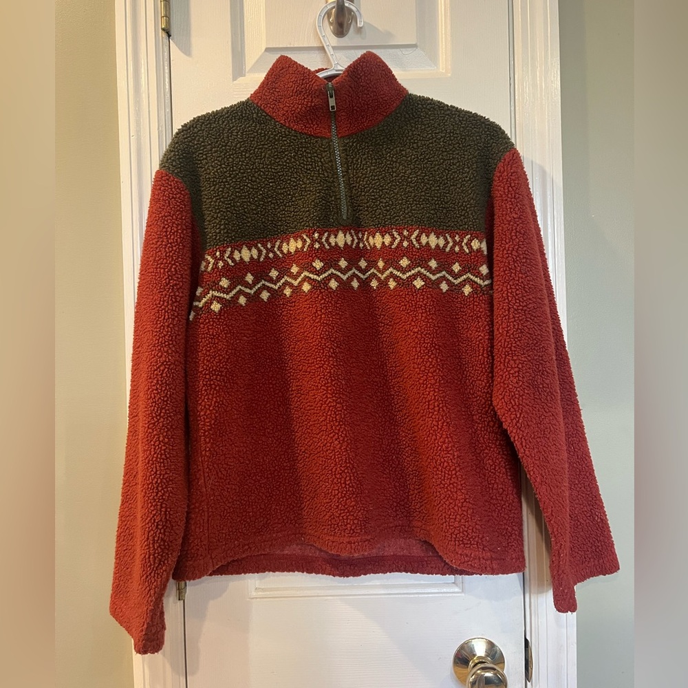 Vintage Arizona 3/4 Zip Red and‎ Green Fleece Pullover Size M b1